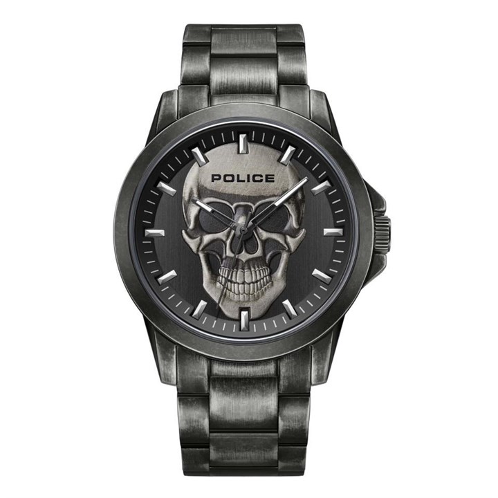 Police Flick Skull Dial Grey IP Bracelet Watch - W44112