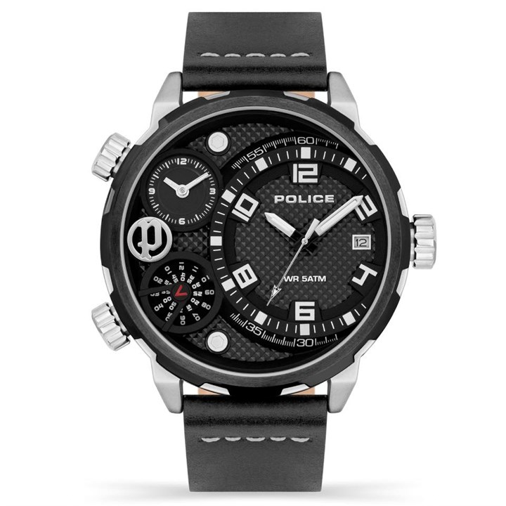 Police Ray Black Leather Strap Watch - W44129