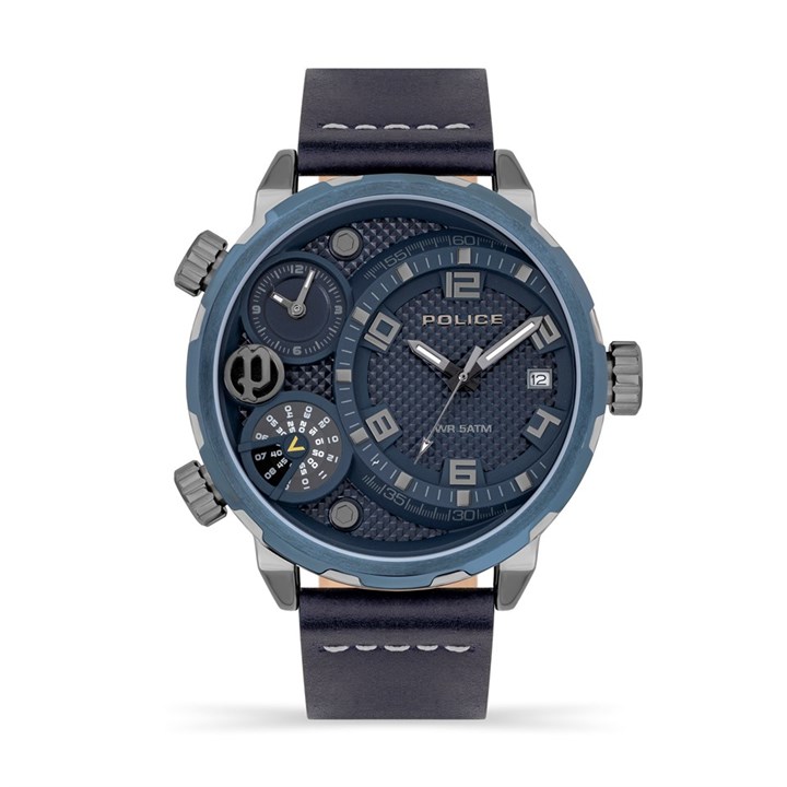 Police Extreme Rebel Blue Leather Strap Watch - W44138