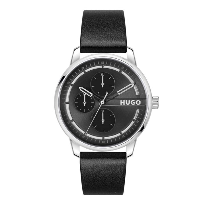 HUGO 1530366 Stamp Multi Black Leather Strap Watch - W45420