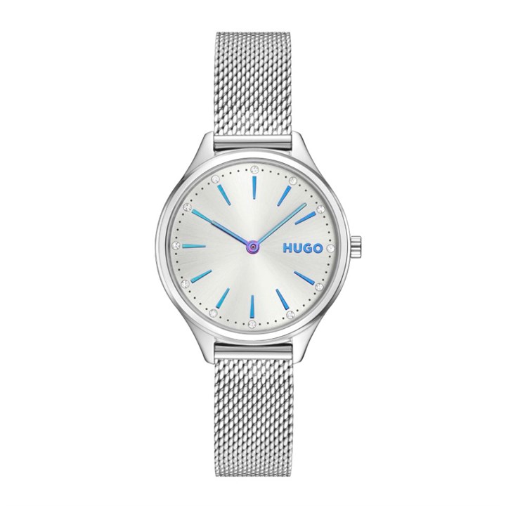 Hugo Boss 1540187 Glossy Stainless Steel Rainbow Markers Mesh Bracelet Watch - W45476