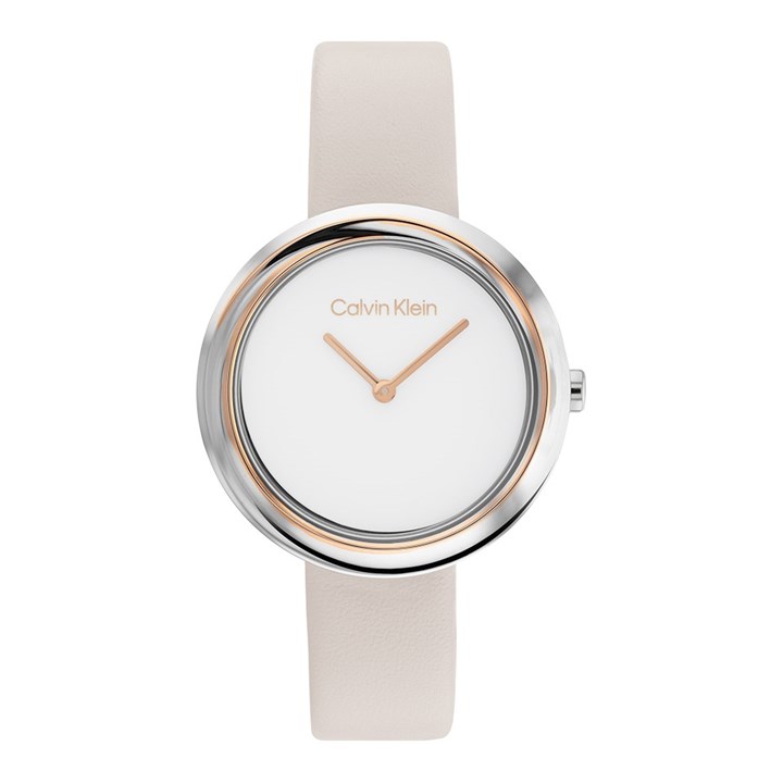 Calvin Klein 25200094 Two Tone Grey Leather Strap Watch - W4686