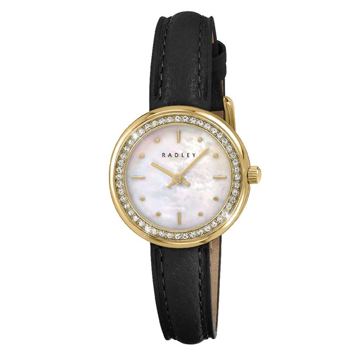 Radley RY21972 Mother Of Pearl Dial Stone Set Case Black Strap Watch - W51572