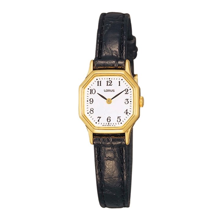 Lorus RJ472BX9 Gold Tone Black Leather Strap Watch - W58198