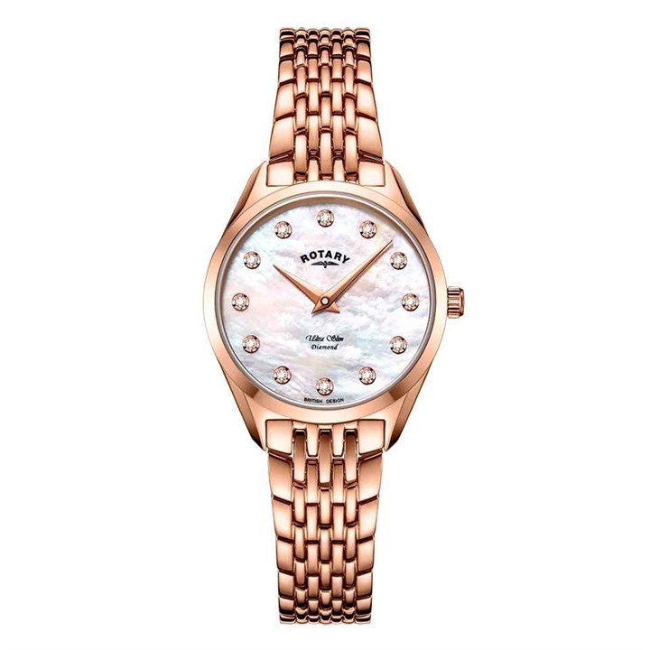 Rotary Ultra Slim LB08014/41/D Diamond Rose Tone Bracelet Watch - W64101