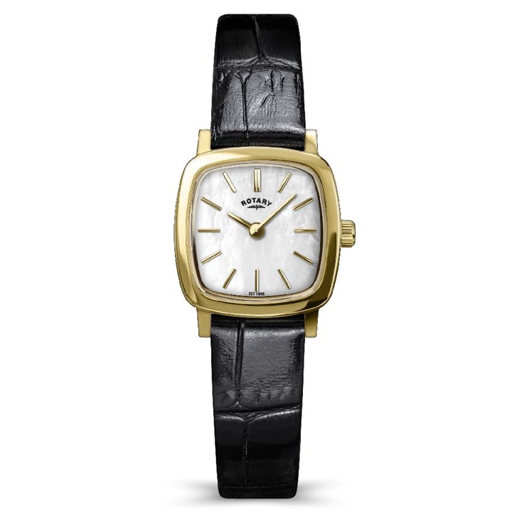 Rotary RLS10046/41 Heritage Astoria Gold Tone Mother Of Pearl Dial Black Strap Watch - W64223