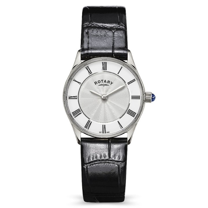 Rotary RLS10045/01 Heritage Stainless Steel Silver Dial Blk Leather Strap Watch - W64224