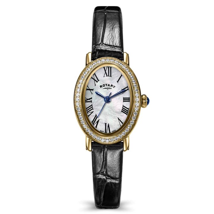 RLS10074/41 Rotary Heritage Astoria Oval Stone Set Black Leather Strap Watch - W64262
