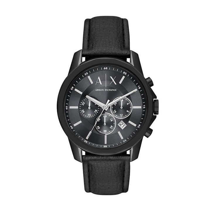 Armani Exchange AX1724 Black IP Chronograph Leather Strap Watch - W65345