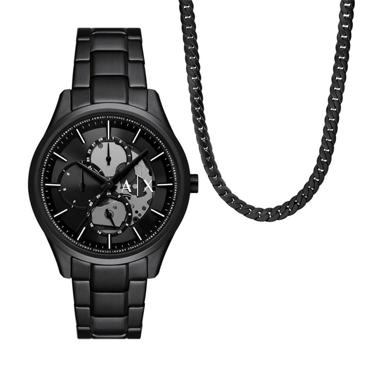 Armani Exchange AX7160SET Black IP Watch And Chain Set - W65455
