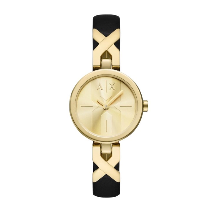 Armani Exchange AX5833 Gold Tone Black Leather Strap Watch - W65516