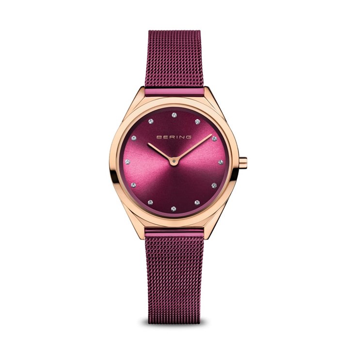 BERING 17031-969 Ultra Slim Burgundy Milanese Mesh Bracelet Watch - W74129