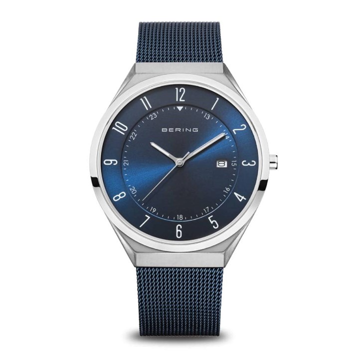 BERING 18740-307 Ultra Slim Blue Milanese Mesh Bracelet Watch - W74142
