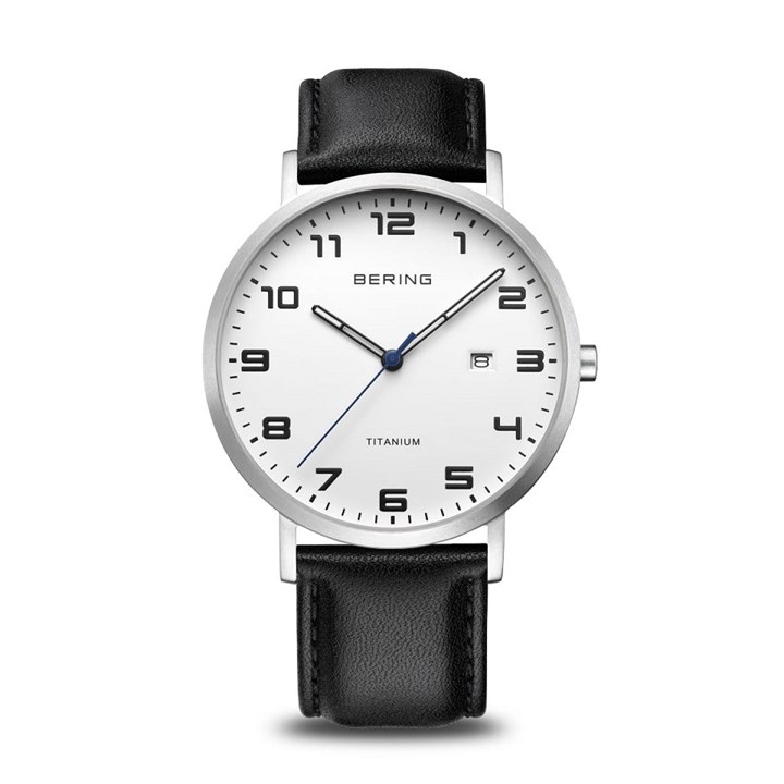 BERING 18640-404 Titanium Black Leather Strap Watch - W74156