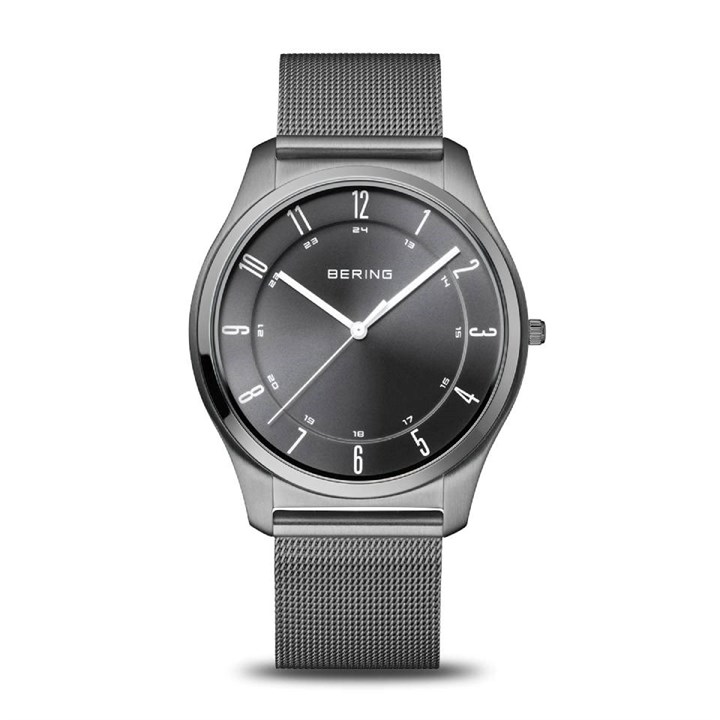 Bering 18340-377 Ultra Slim Grey Milanese Mesh Bracelet Watch - W74196