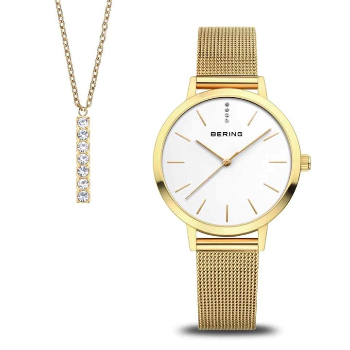 BERING 13434-334-GWP Gold Tone Watch And Necklace Gift Set - W74231