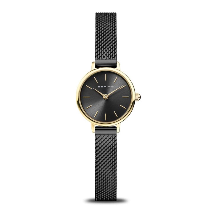 BERING 11022-132 Gold Tone Black Mesh Bracelet Watch - W74275