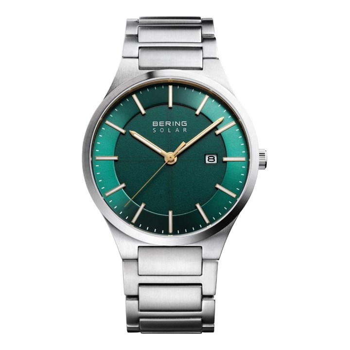BERING 15239-778 Titanium Slim Solar Green Dial Bracelet Watch - W74276