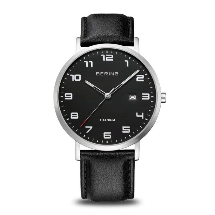 BERING 16040-402 Titanium Black Leather Strap Watch - W74281