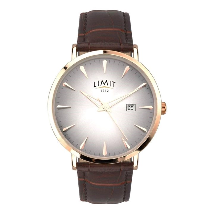 Limit 5955 Rose Tone Brown Leather Strap Watch - W77162