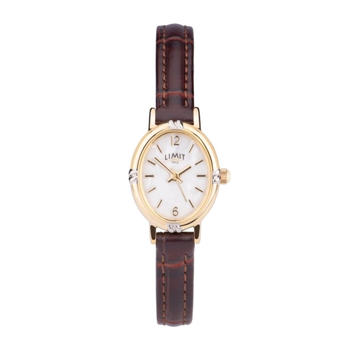 Limit 60086 Gold Plated Brown Leather Strap Watch - W77239