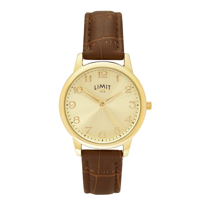 Limit 50060 Gold Tone Brown PU Strap Watch - W77253