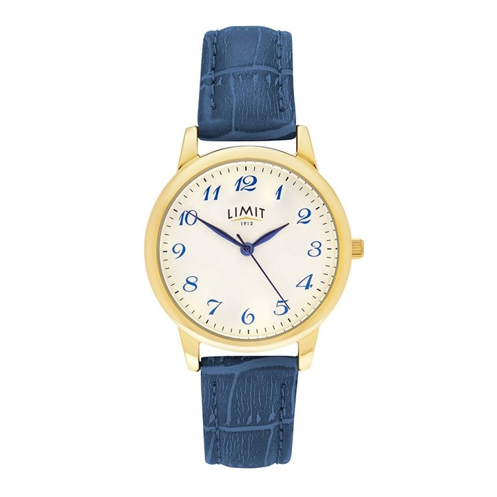 Limit 50061 Gold Tone Blue PU Strap Watch - W77254