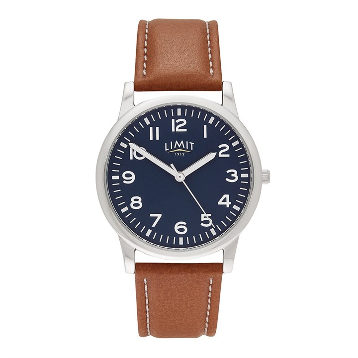 Limit 50063 Blue Dial Brown PU Strap Watch - W77256