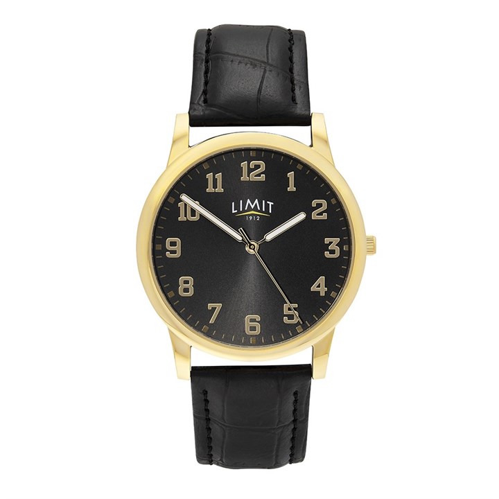 Limit 50064 Gold Tone Black PU Strap Watch - W77257