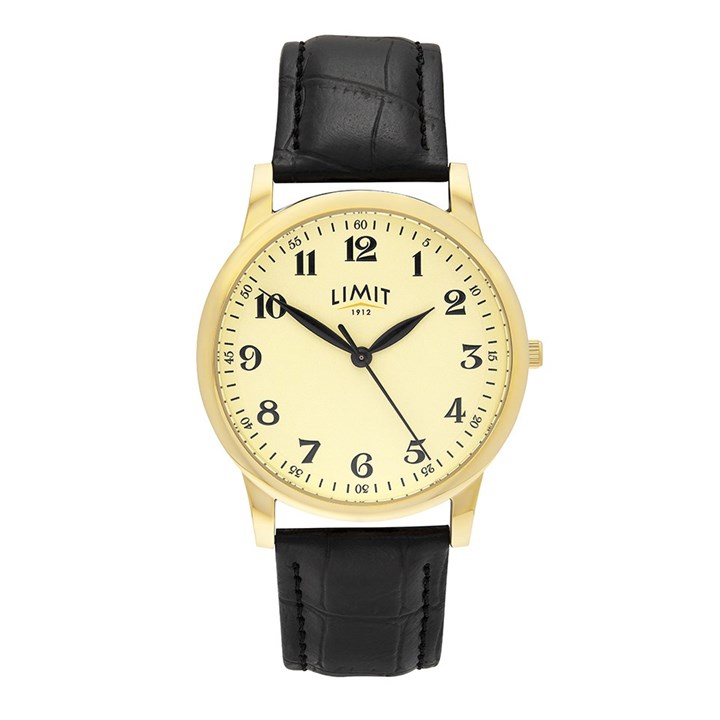 Limit 50065 Gold Tone Black PU Strap Watch - W77258