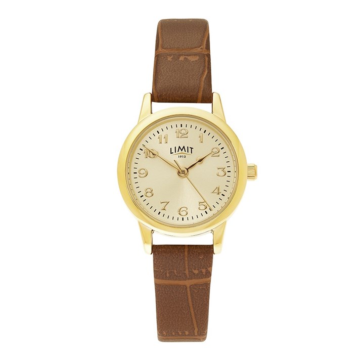 Limit 60271 Gold Tone Brown PU Strap Watch - W77259