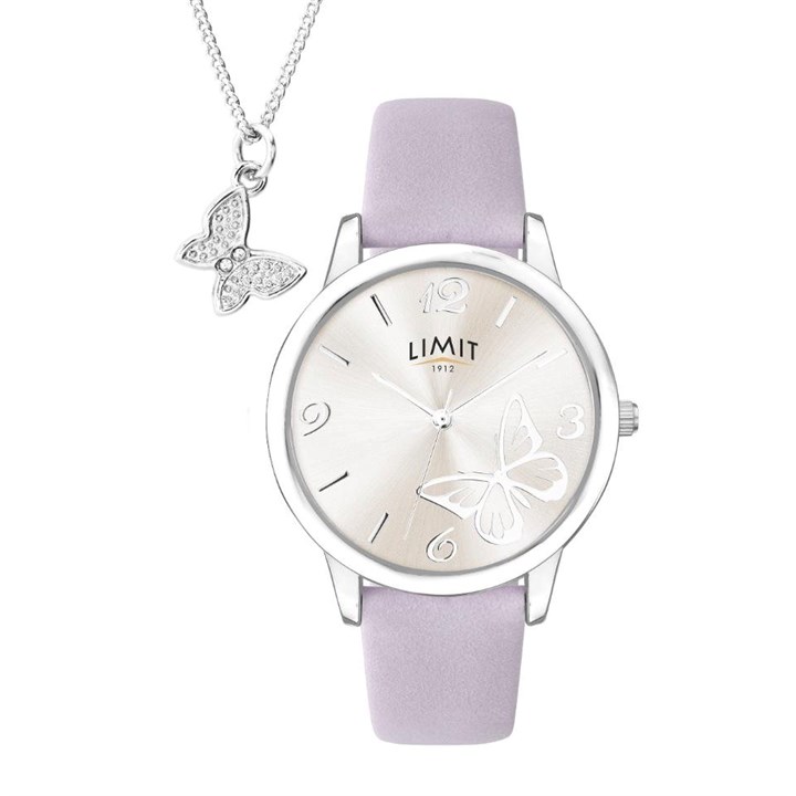 Limit 6669G Lilac Strap Butterfly Dial Watch And Pendant Set - W77266