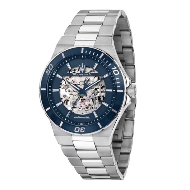 Maserati R8823140019 Sfida Automatic Stainless Steel Blue Skelton Dial Bracelet Watch - W81337