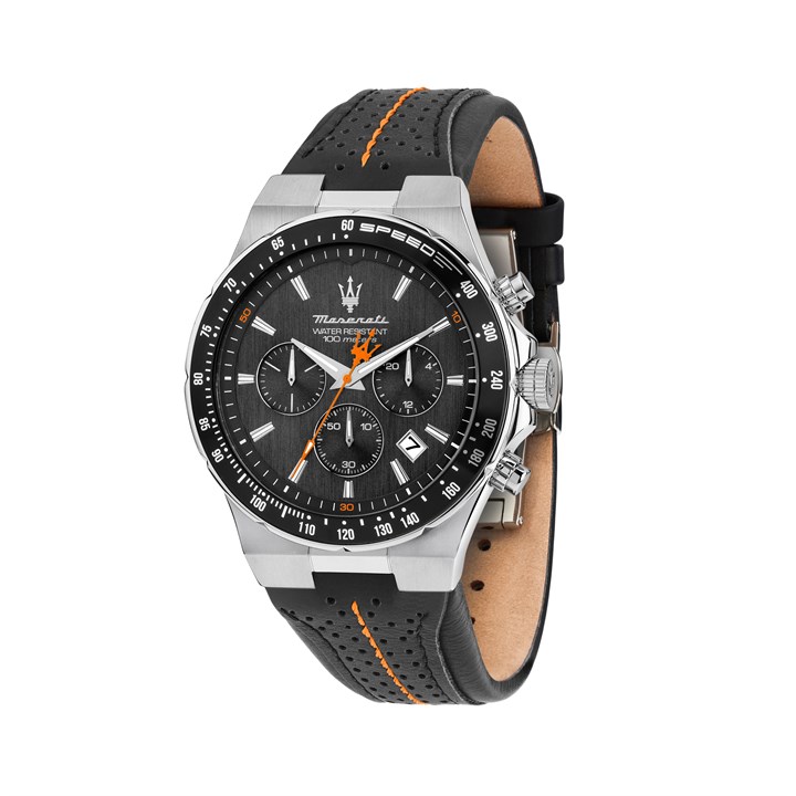 Maserati R8871640008 Sfida Chronograph Stainless Steel Black Leather Strap Watch - W81341