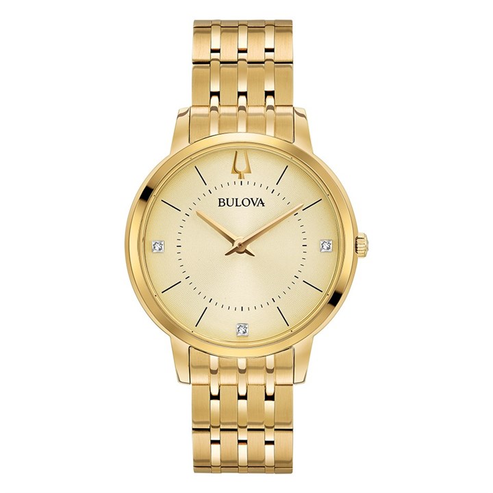 Bulova 97P123 Classic Gold Plated Diamond Set Bracelet Watch - W83101