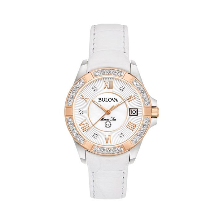 Bulova Marine Star 98R233 White Leather Strap Watch - W83198