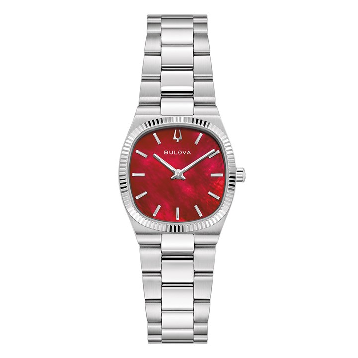 96L354 Bulova Super Seville Mini White Metal Red Dial Bracelet Watch - W83247