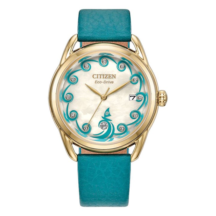 FE6182-46Y Citizen Disney Moana Eco-Drive Teal Leather Strap Watch - W92223