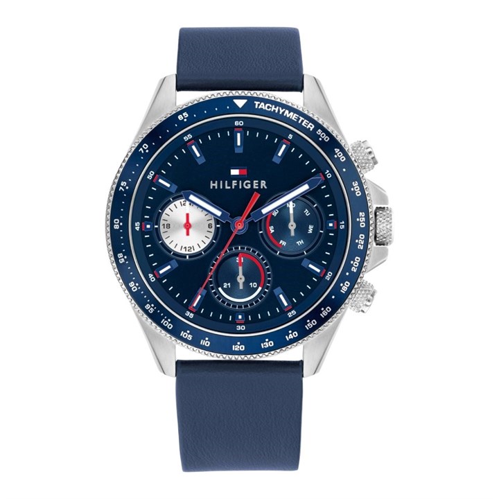 Tommy Hilfiger 1792209 Multifunction Blue Leather Strap Watch - W95383