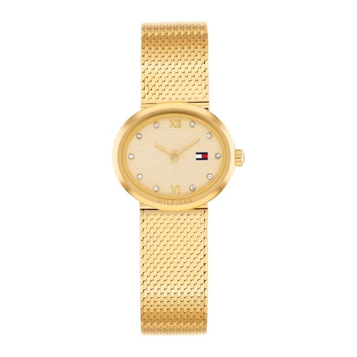 Tommy Hilfiger 1782847 Gold Tone Stone Set Mesh Bracelet Watch - W95397