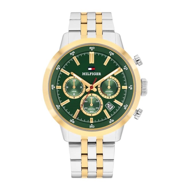 Tommy Hilfiger 1710754 Dual Time Two Tone Green Dial Bracelet Watch - W95448