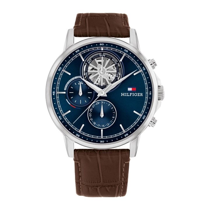 Tommy Hilfiger 1710629  Stainless Steel Blue Dial Brown Leather Strap Watch - W95450
