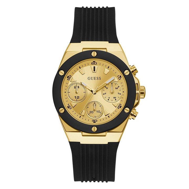 GUESS GW0030L2 Athena Gold Plated Black Resin Strap Watch - W96173