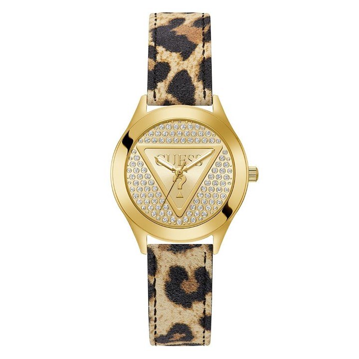 GUESS GW0745L2 Glitz Plaque Leopard Leather Strap Watch - W96343