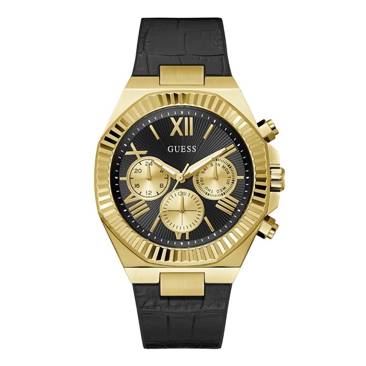 GUESS GW0791G3 Equity Gold Tone Black Silicone Strap Watch - W96402