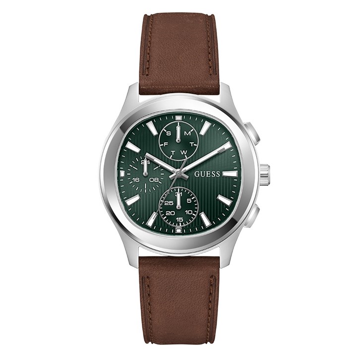 Guess GW1049G1 Brown Strap Green Dial Silver Tone Case Watch - W96431