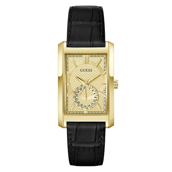 Guess GW1152G2 Hugh Champ Dial Black Leather Strap Watch - W96458