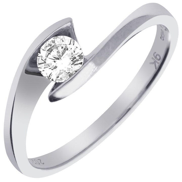 9ct White Gold Diamond Twist Solitaire Ring - 1/3ct - X10054