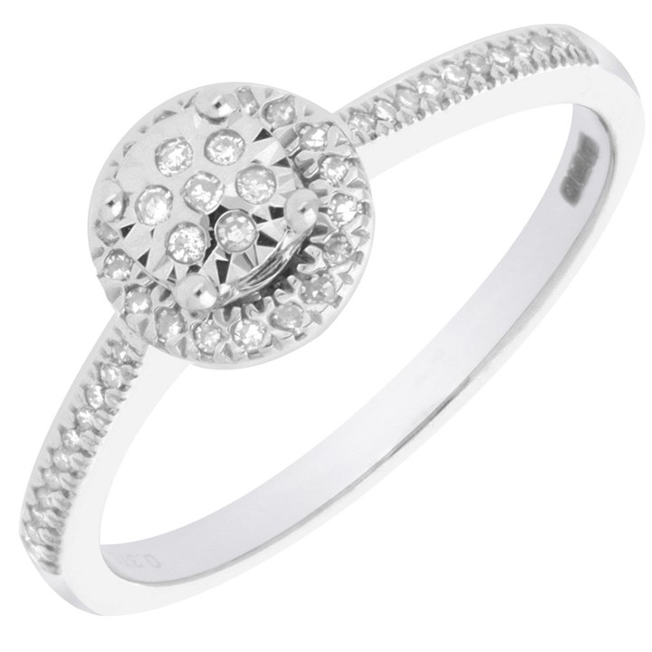 9ct White Gold Diamond Halo Cluster Ring - 20pts - X10278