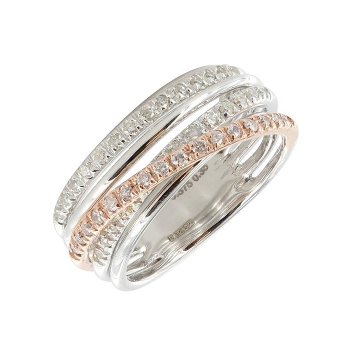 9ct White And Rose Gold Diamond Band Ring - 35pts - X10450